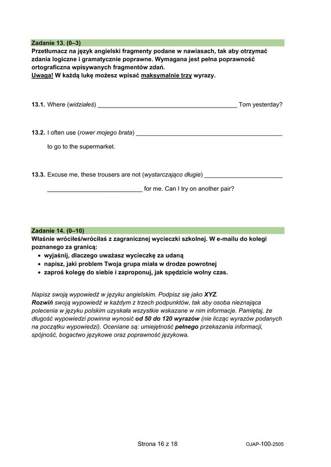Egzamin ósmoklasisty język angielski 2025: ODPOWIEDZI i ARKUSZE CKE [15.05.2025]
