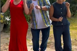 M jak miłość nowy sezon. Dorota (Iwona Rejzner),  Jagoda (Katarzyna Kołeczek), Tadeusz (Bartłomiej Nowosielski) na planie