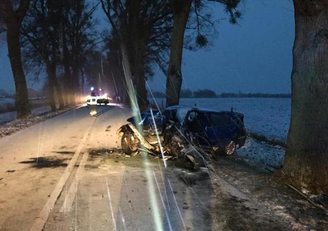 Wypadek na DW 507. Uderzył w drzewo, a potem w nadjeżdżające auto. 25-latek w szpitalu [ZDJĘCIA]
