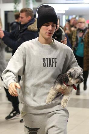 Justin Bieber z psem na lotnisku