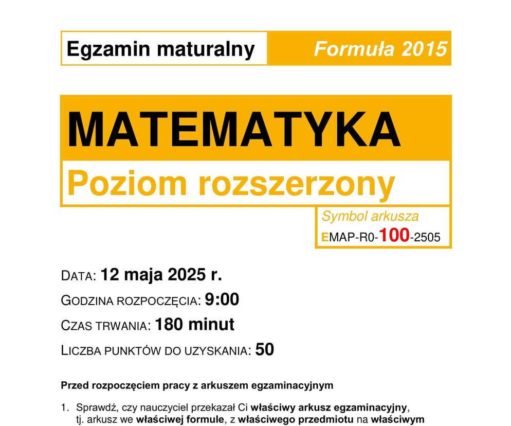 Matura 2025 - matematyka rozszerzona