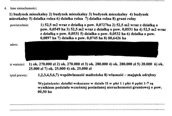 Fragment oświadczenia majątkowego