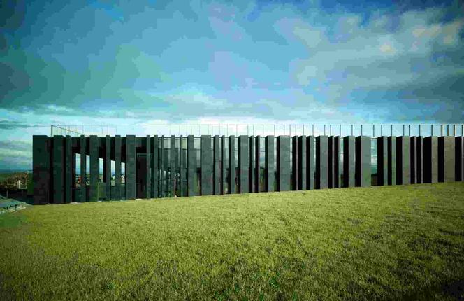 Rytm bazaltowych filarów na elewacji Giant's Causeway Visitor Centre - gra światła i cienia. Fot. www.hparc.com