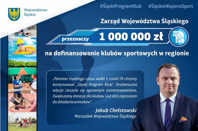  Milion złotych trafi do klubów sportowych z regionu w ramach Śląskiego Programu KLUB 2021. O dodatkowe środki  kluby mogą się ubiegać do 7 maja