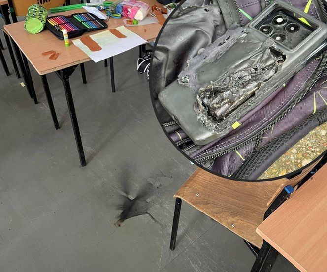 Groźny incydent podczas lekcji w podstawówce. W plecaku eksplodował telefon