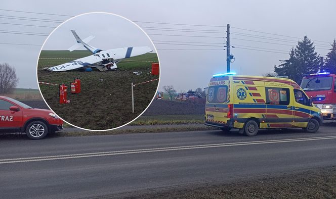 Awionetka runęła na pole pod Chełmnem! Dwie osoby trafił do szpitala [ZDJĘCIA]