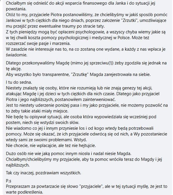 Przyjaciel broni zbiórki na syna Piotra Nowakowskiego