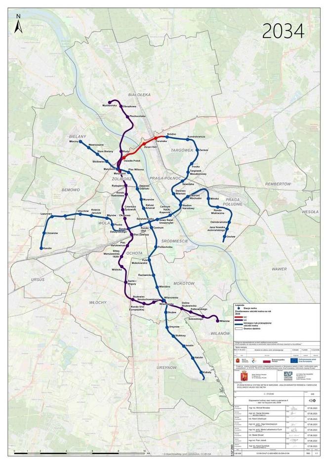 Plany rozbudowy sieci metra warszawskiego do 2034 r.