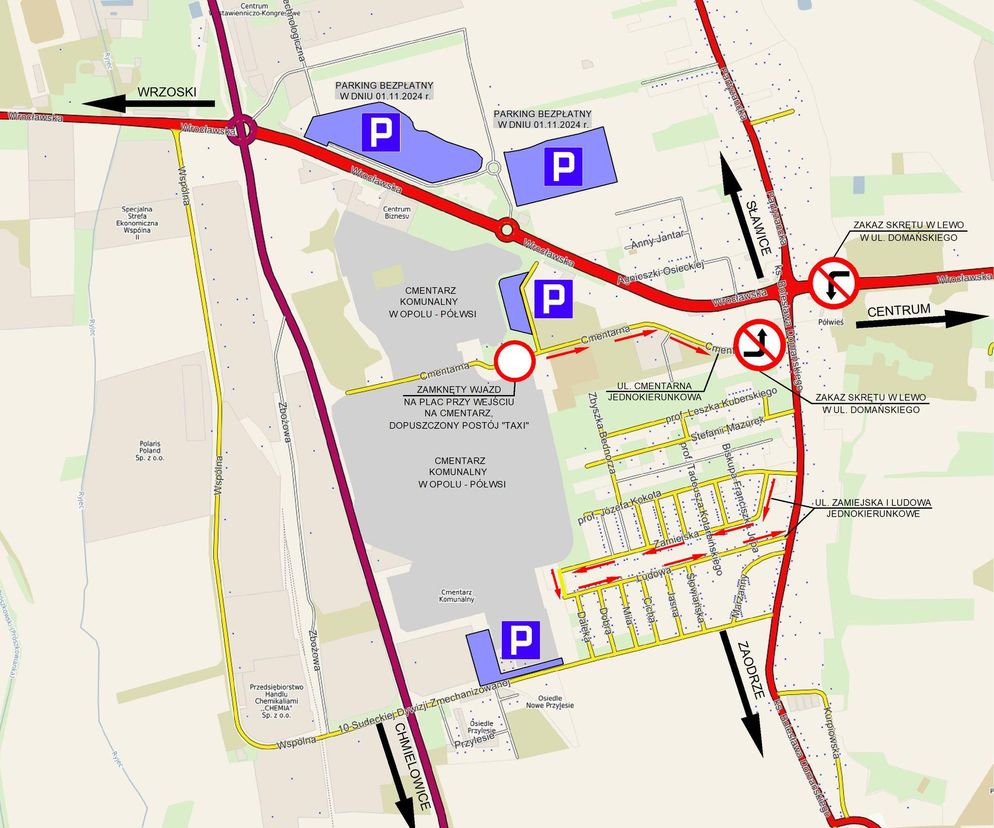 Opolscy kierowcy muszą się przygotować na utrudnienia w rejonie cmentarza na Półwsi w Opolu