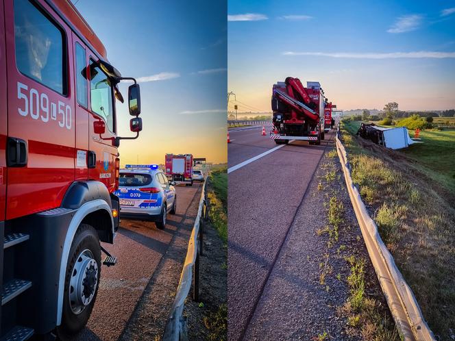 Lubelskie: Poranny wypadek na s12. Ciężarówka wypadła z jezdni