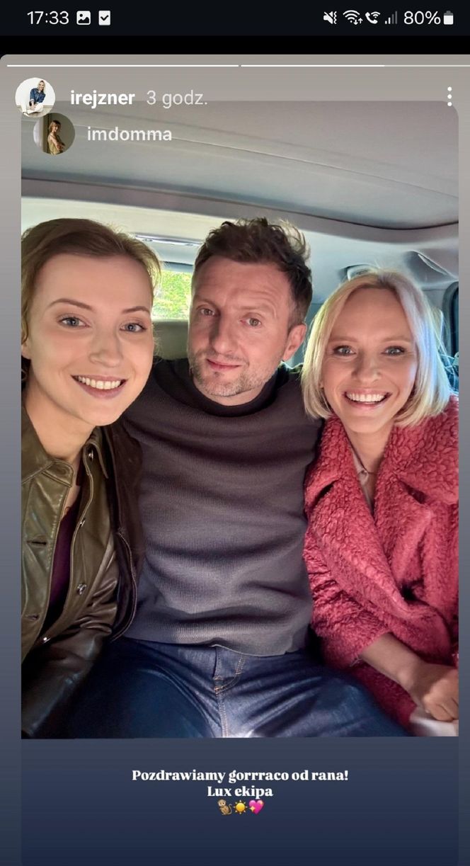 M jak miłość nowy sezon po wakacjach 2025. Dorota (Iwona Rejzner), Bartek (Arkadiusz Smoleński), Natalka (Dominika Suchecka) na planie