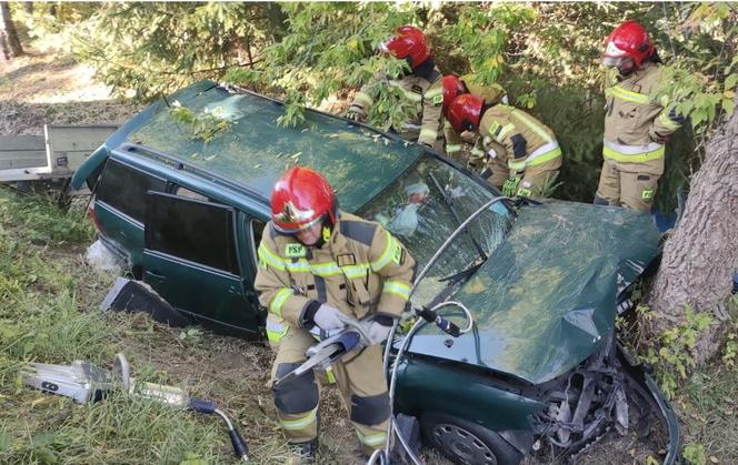 Wypadek na trasie Kętrzyn - Mrągowo. Auto uderzyło w drzewo. Kierowca ranny [ZDJĘCIA]