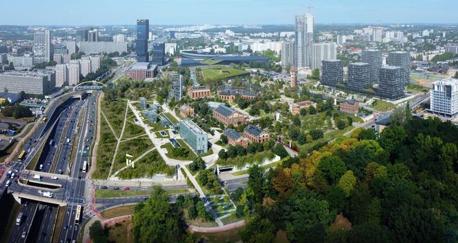 Fotokolaż - park wokół Muzeum Śląskiego w Katowicach