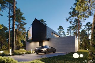 Dom wstęga między sosnami