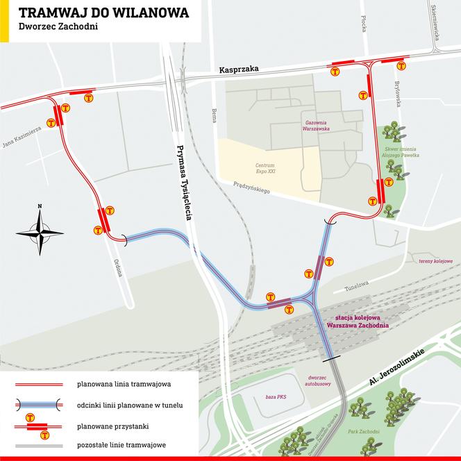 Mapa tramwaju z Woli na Dworzec Zachodni