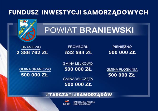 Gminy powiatu braniewskiego mają szansę na dodatkowe środki w wysokości minimum pół mln zł.