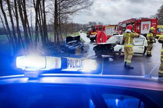 Śmiertelny wypadek pod Łaskiem. Kierujący volkswagenem nie żyje, 4-letnie dziecko zabrał śmigłowiec [ZDJĘCIA]