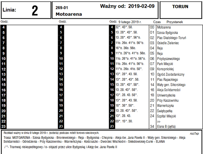 Rozkłady jazdy tramwajów - 9 stycznia