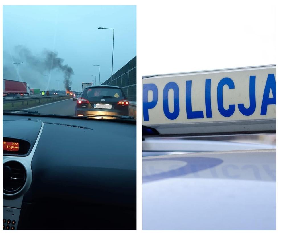 Pożar samochodu na autostradzie A1 w Żorach