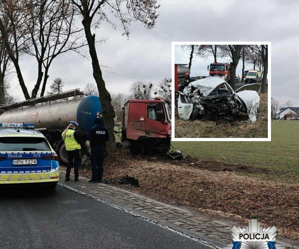 Czołowe zderzenie z cysterną. Kierowca nie miał najmniejszych szans. Zginął na miejscu