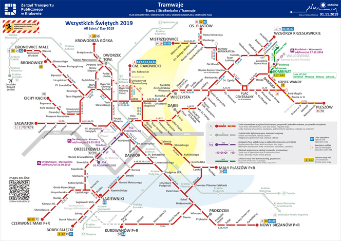 Tramwaje w Krakowie 1.11.2019