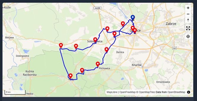 Trasa Niebieska - Św. Wojciecha (63,1km) w Gliwicach