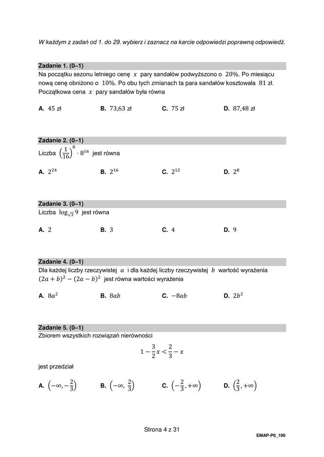 Matura 2024 - ARKUSZ CKE z matematyki (pp, stara formuła)