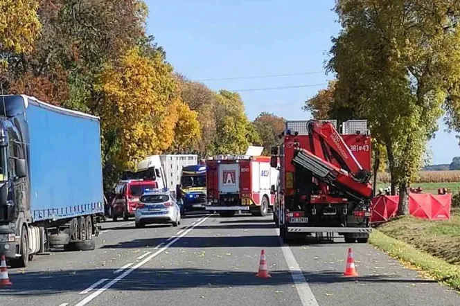 Zderzenie dwóch ciężarówek i osobówki na DK-2. Jedna osoba nie żyje!