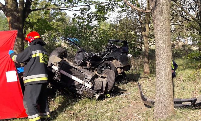 Uderzył w drzewo, a jego auto przełamało się na pół.