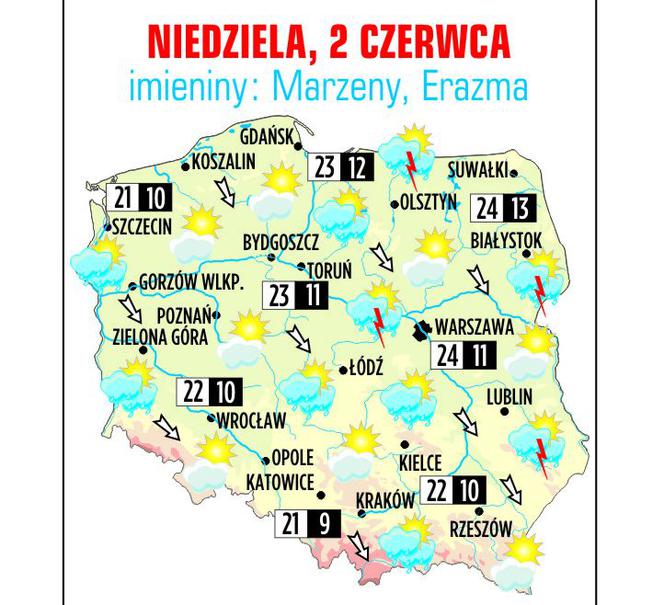 Pogoda na niedzielę 2 czerwca 2013