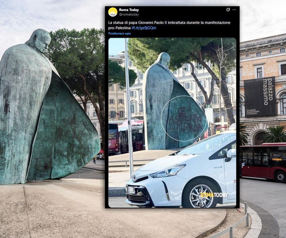 Pomnik Jana Pawła II zdewastowany. Wandale zostawili wulgarny napis