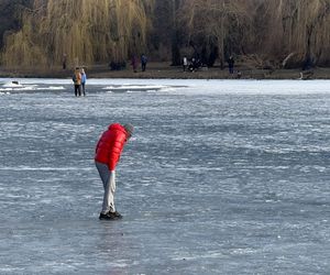 Skrajna nieodpowiedzialność. Spacerują po płytkim lodzie z dziećmi i psami. Dramat na Pradze-Południe w Warszawie