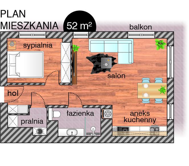 Plan mieszkania 52 m²