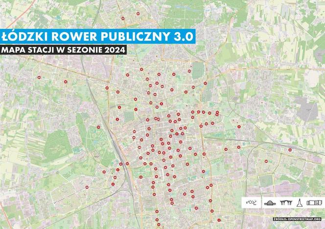 Łódzki Rower Publiczny 2024 - mapa stacji