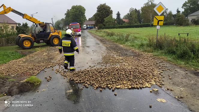 Co za STRATA! Kilka ton ziemniaków wysypało się na drogę! [ZDJĘCIA]