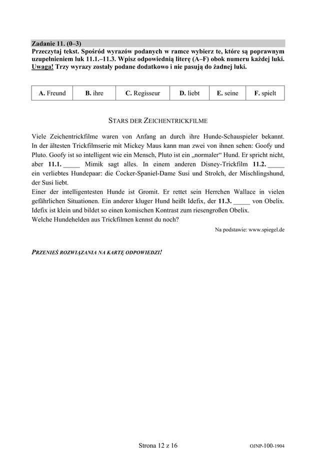 Egzamin ósmoklasisty 2019 - Arkusze Język Niemiecki [CKE]