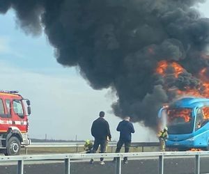 Na A2 na wysokości Broszkowa zapalił się autobus turystyczny