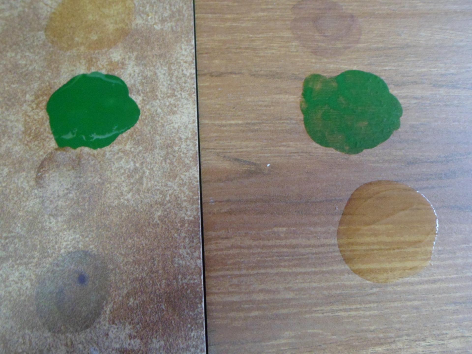 Testowane płytki ceramiczne - plamy z tlenku chloru, oliwy, jodyny...