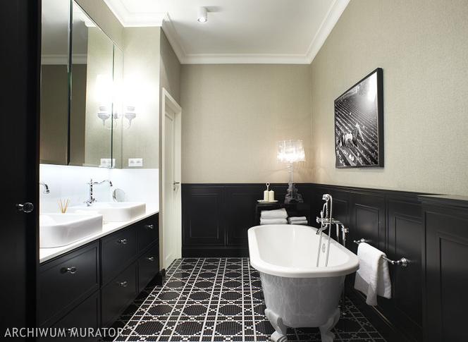 Czarno-biała łazienka inspirowana stylem Art Deco
