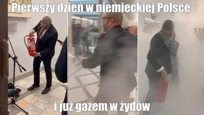 Grzegorz Braun z gaśnicą w Sejmie