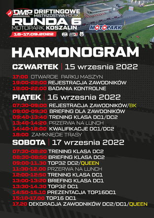 Driftingowe Mistrzostwa Polski 2022 - harmonogram
