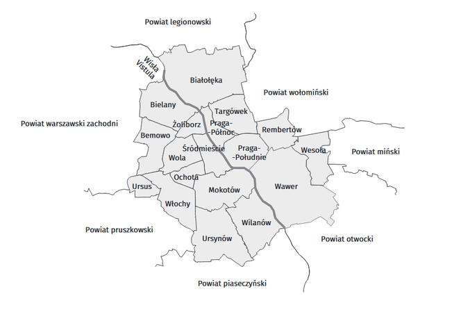 dzielnice Warszawy mapa