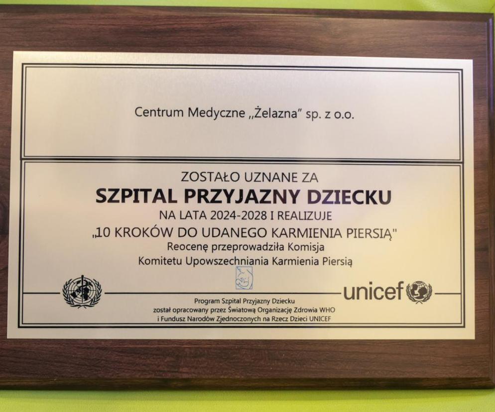 Certyfikat dla Szpitala Świętej Zofii