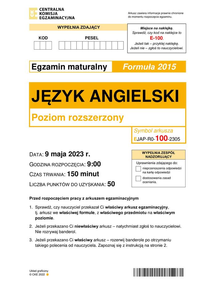 Matura rozszerzona z angielskiego - stara formuła: ARKUSZ	