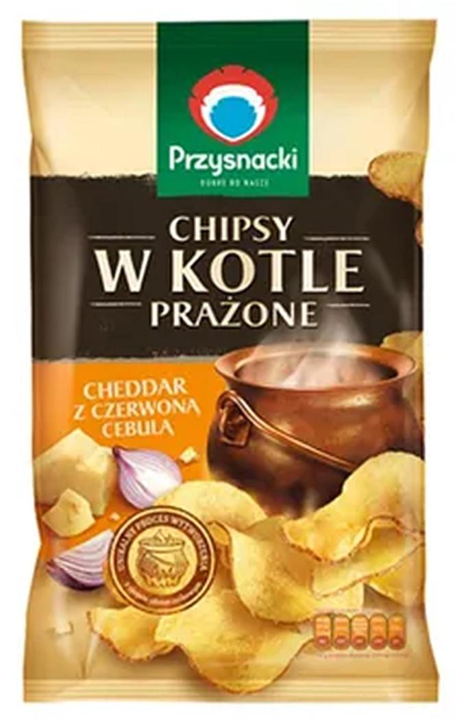 Przysnacki Chipsy w Kotle prażone cheddar z czerwoną cebulą 125g