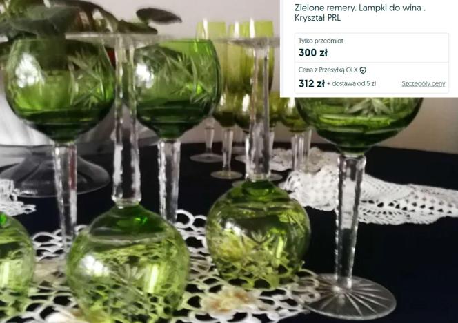 Ogłoszenie na OLX "Zielone remery. Lampki do wina . Kryształ PRL" wystawione przez użytkownika Wiesia