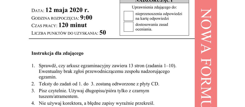 Matura 2020 ARKUSZE CKE: Niemiecki podstawowy