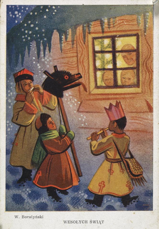 "Wesołych Świąt", mal. Wacław Boratyński, pocztówka sprzed 1939 r. 