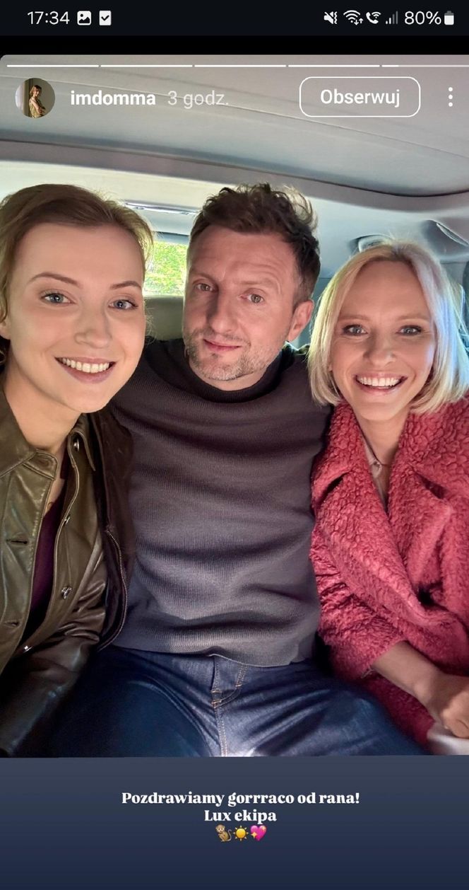 M jak miłość nowy sezon po wakacjach 2025. Dorota (Iwona Rejzner), Bartek (Arkadiusz Smoleński), Natalka (Dominika Suchecka) na planie