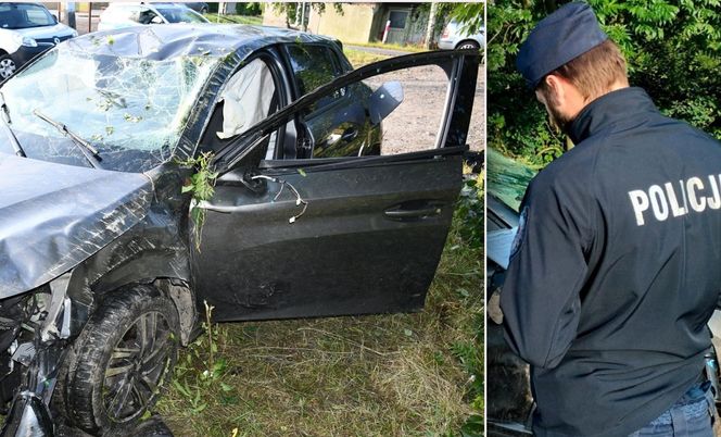 Peugeot dachował, kierująca ukryła się w zaroślach. Miała ponad 2 promile alkoholu!